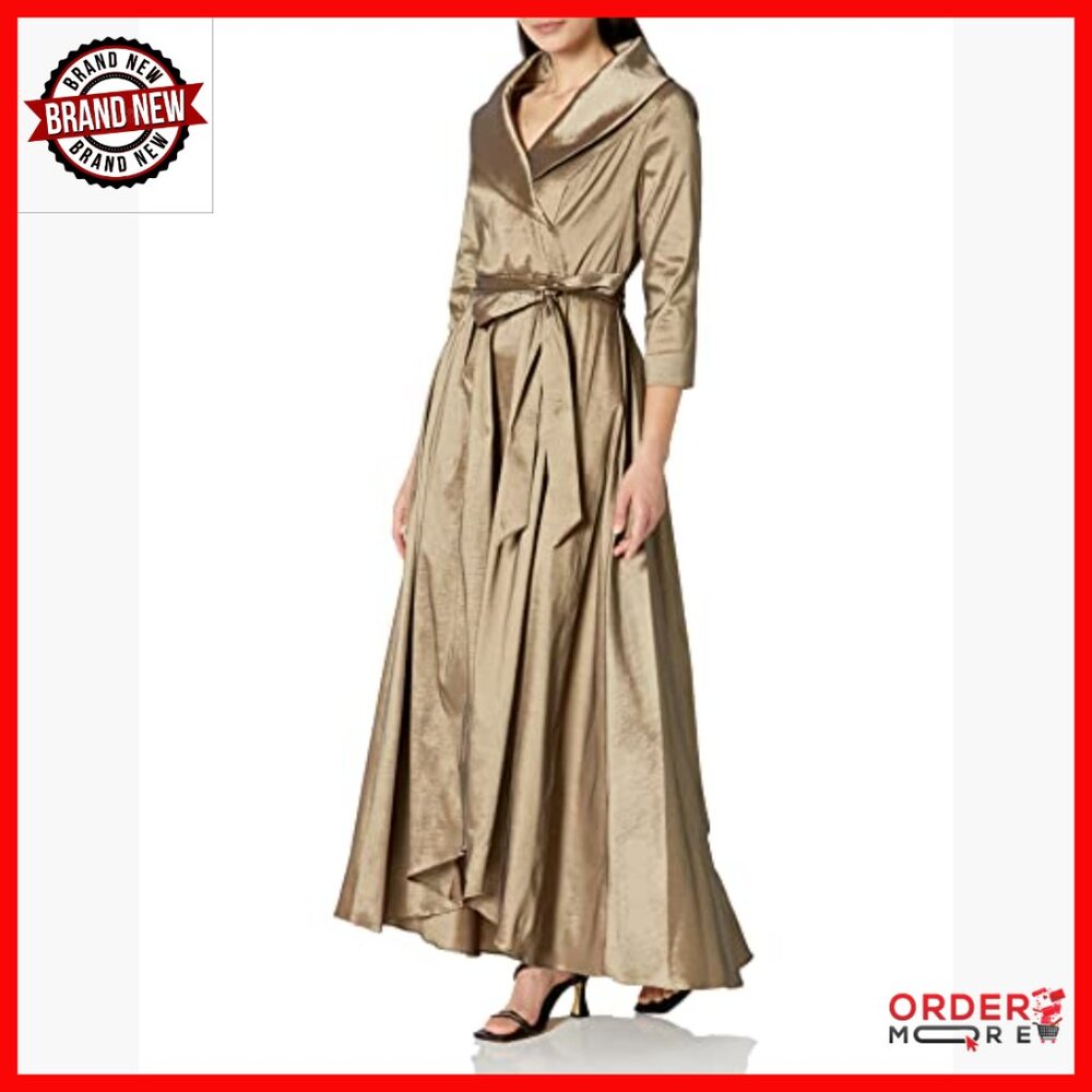 Maxi Formal Dress with Pockets, Tie Belt, 3/4 Sleeves, Zipper Closure - Picture 3 of 5